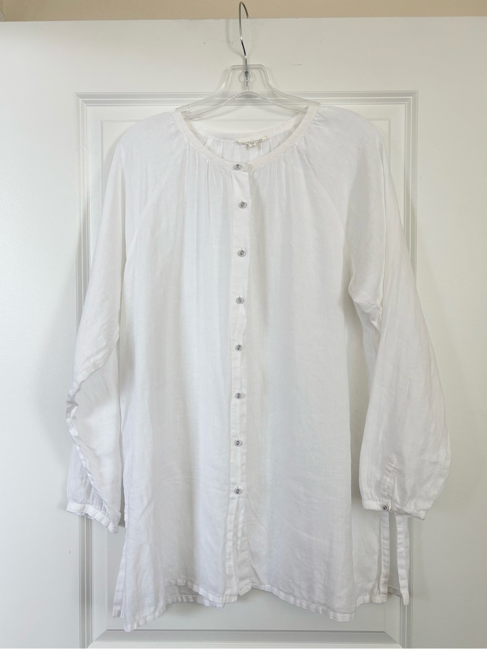 Eileen Fisher Irish Linen Long Sleeve Button Front Tunic White Size Medium